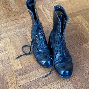 Black Lace-Up Leather Boots